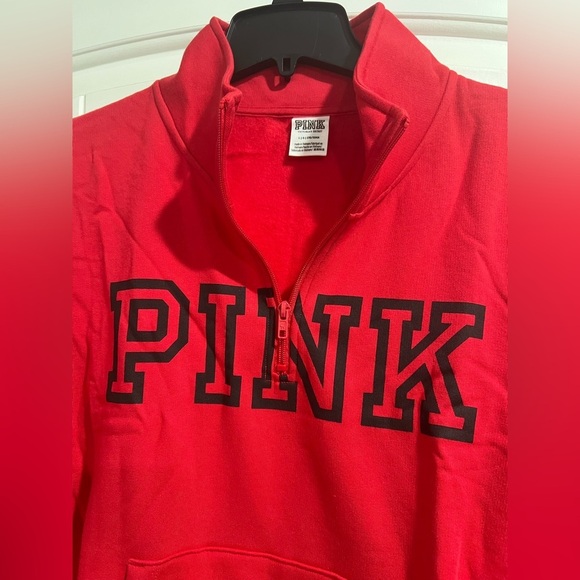 NEW‎ NIP VS PINK Victoria Secret red half zip up crop crew sweatshirt L large - Picture 3 of 6